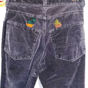 Embroidered cacti grey corduroy skinny pants